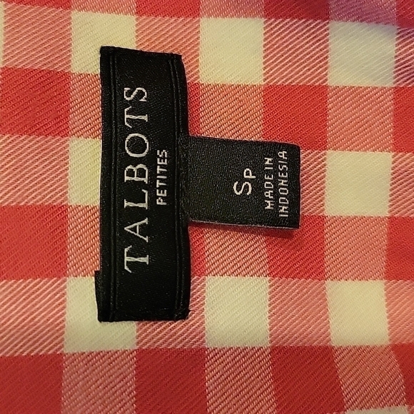 TALBOTS button down, check pattern, denim cuffs, 100% cotton. Size Small petite - Picture 8 of 9